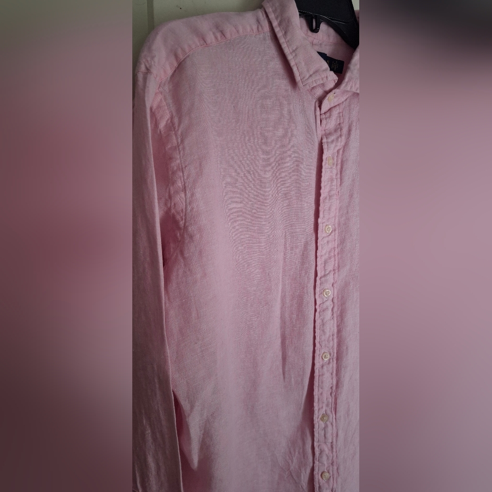 Polo Ralph Lauren Linen XL Men's Pink Button-Down Shirt Formal Travel Cruise - Picture 4 of 11